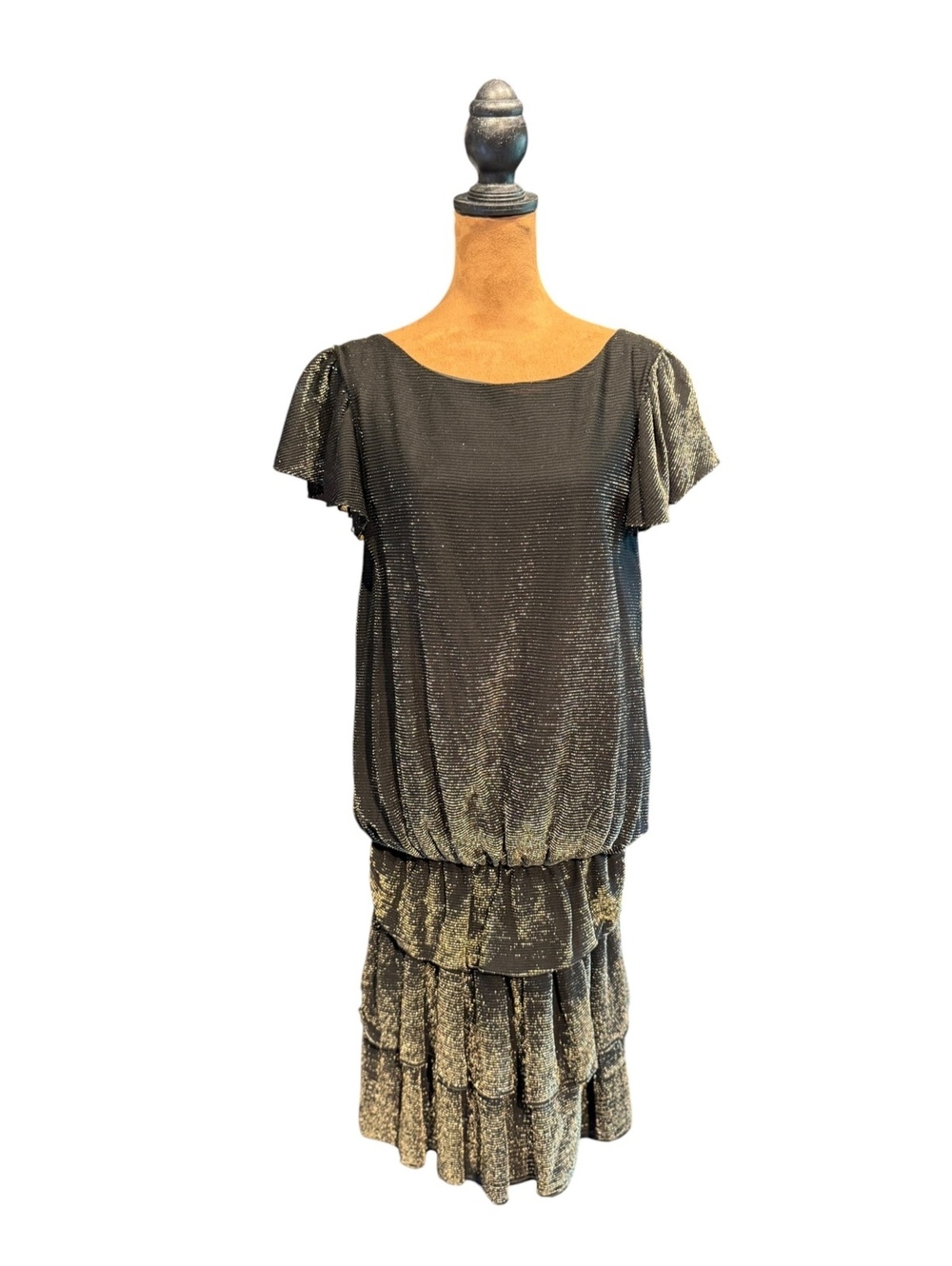 Vintage 80s Sears “The Fashion Place” Black and Gold Sparkle Dress
